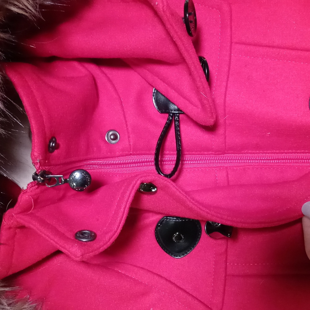 Women's Calvin Klein size 4 red toggle zip wool removable hood Winter coat S - Picture 12 of 17